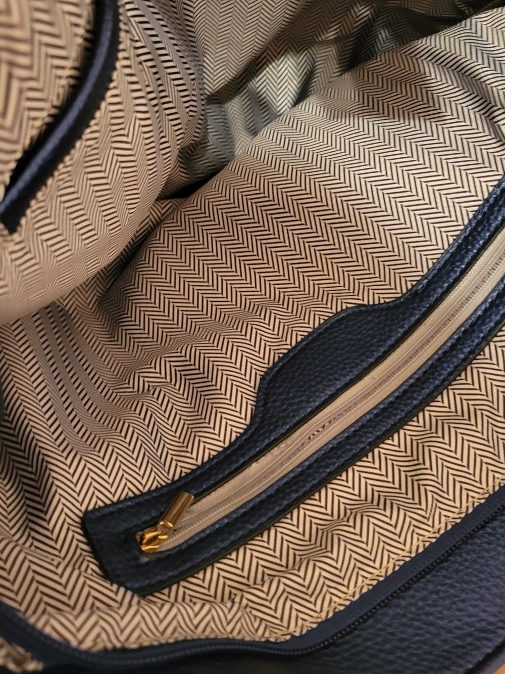 Structured Navy Tote with Gold Hardware - Picture 11 of 14